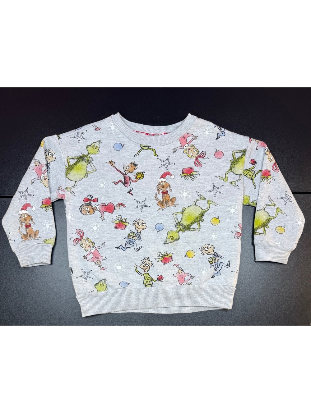 Dr Seuss The Grinch Sweatshirt Kids 5T Gray Christmas All Over Print Cindy Lou